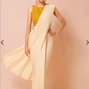 Ivory Foil Stripe Detail Sari Skirt